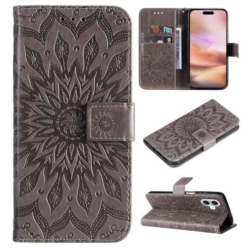 COTDINFOR Handyhülle für iPhone 16 Pro Hülle mit Schutzfolie Flip Klappbare Magnetische Kartenfach Wallet Standfunktion Premium Leder Schutzhülle Klapphülle für iPhone 16 Pro Grey KTT. von COTDINFOR