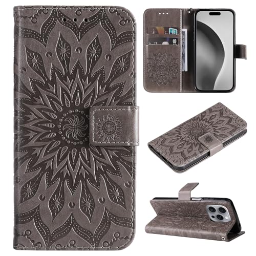 COTDINFOR Handyhülle für iPhone 16 Pro Max Hülle mit Schutzfolie Flip Klappbare Magnetische Kartenfach Wallet Standfunktion Premium Leder Schutzhülle Klapphülle für iPhone 16 Pro Max Grey KTT. von COTDINFOR