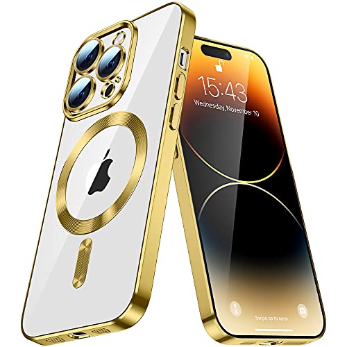 COTDINFOR Hülle für iPhone 14 Pro Max Kompatibel mit MagSafe Kabellosem Laden Militärnorm Sturzschutz Case Kratzfeste Rückseite Magnet Stoßfest Handyhülle für iPhone 14 Pro Max Gold YXIN. von COTDINFOR