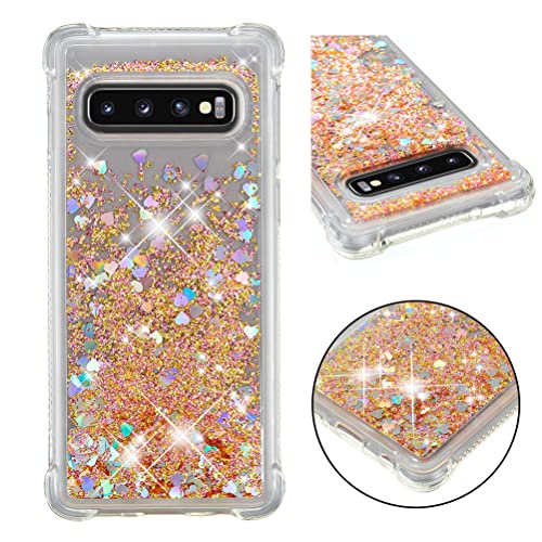 COTDINFOR Kompatibel mit Samsung Galaxy S10 Hülle Flüssigkeit Glitzer Stoßfest Fließend Glänzend Schlank Hülle für Schutzhülle Silikon Handyhüllen für Galaxy S10 TPU Love Gold YBWTLS. von COTDINFOR