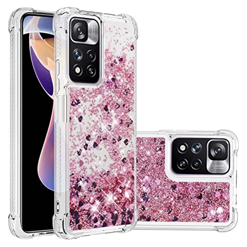 COTDINFOR Kompatibel mit Xiaomi Redmi Note 11 Pro Hülle Flüssigkeit Glitzer Stoßfest Fließend Glänzend Schlank Hülle für Schutzhülle Handyhüllen für Redmi Note 11 Pro TPU Love Rose Gold YBWTLS. von COTDINFOR