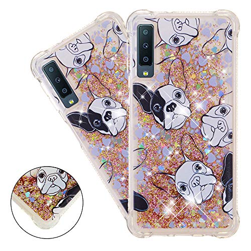 COTDINFOR Samsung Galaxy A7 2018 hülle Cute Glitzer Handyhülle Sparkle Bling Flüssigkeit Treibsand Schutzhülle Stoßfest Weich Silikon hülle für Samsung Galaxy A7 2018 / A750 Funny Dog YB. von COTDINFOR