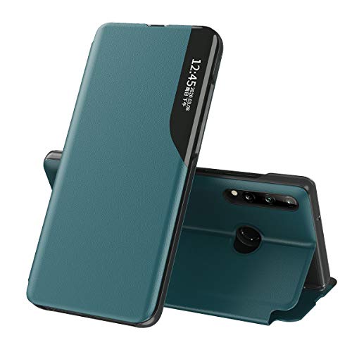 COTDINFOR kompatibel mit Huawei P20 Lite Hülle mit Sichtfenster Premium Leder Schutzhülle Smart View Flip Handyhülle etui mit Klappbarer Ständer Handy-Hülle Huawei P20 Lite Cyan CC. von COTDINFOR