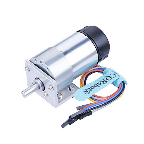 CQRobot 10:1 Metal DC Geared-Down Motor 37Dx65L mm 6V/12V, with 64 CPR Encoder and Bracket. 6V-7W-500RPM-2.7 kg.cm(36 oz.in), 12V-12W-1000RPM-4.9 kg.cm(68 oz.in), D-Shaped Output Shaft 16mm. von CQRobot