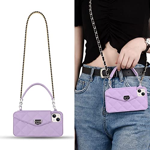 CQUUKOI für iPhone 12 mini Hülle,Crossbody-Handyhülle Niedliche Brieftasche Handyhülle mit Lanyard Schultergurt Kreditkarteninhaber Weiches Silikon Handtasche Telefonkasten für Mädchen Frauen Violett von CQUUKOI