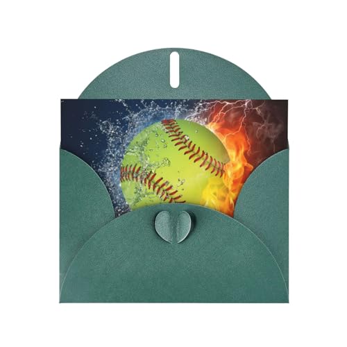 CRJSYCBYB Orange Softball Baseball auf Feuer und Wasser bedruckte Grußkarte für alle Anlässe mit Umschlag von CRJSYCBYB