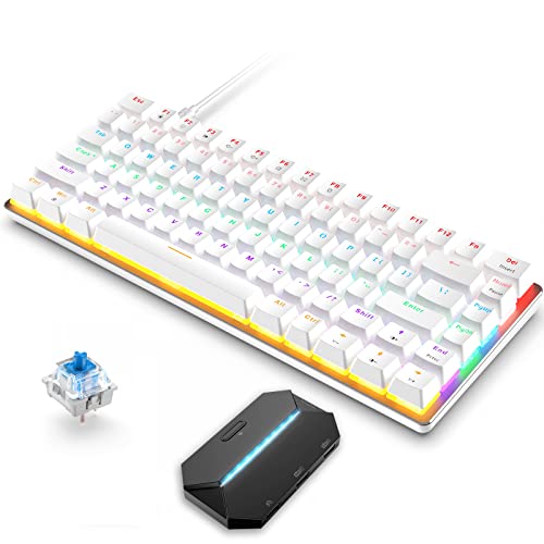 82 Tasten Kabelgebundene Gaming Mechanische Tastatur & Adapter, 80% Rainbow LED Hintergrundbeleuchtung Blaue Schalter Anti-Ghosting für Windows Mac Linux PC PS4 XBox N-Switch Konsolenspieler, Weiß von CROSS ZEBRA