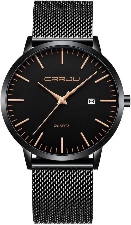 CRRJU Fur Herren Ultra Dünne Wasserdicht Watch, mit Schwarz Edelstahlband Mesh Analog Quarz Business von CRRJU