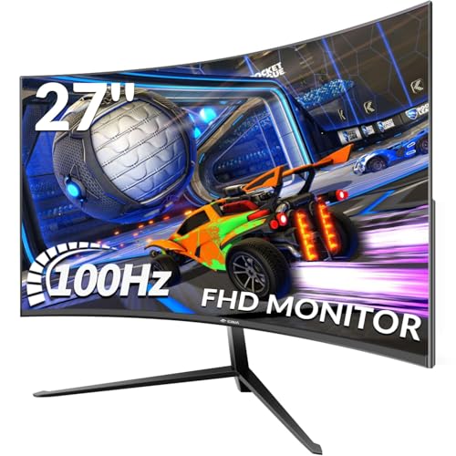 CRUA 27 Zoll 1K/100Hz Curved Gaming Monitor, Full HD 1080P 1800R, Rahmenloser PC-Monitor, 1ms GTG, FreeSync, Low Motion Blur, Augenpflege, VESA, DisplayPort, HDMI von CRUA