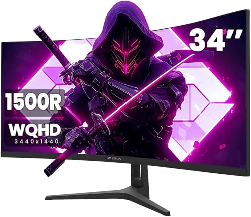 CRUA 34 Zoll Curved Gaming Monitor, WQHD 3440x1440, 165Hz, 1ms VRB, höhenverstellbar, FreeSync Premium, DP 1.4 von CRUA