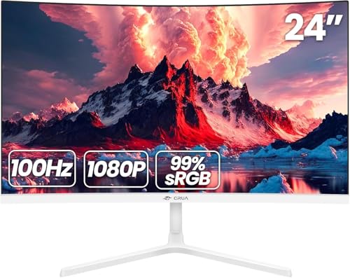 CRUA Curved Gaming-Monitor, 24 Zoll, 100 Hz, Full HD 1080p 2800R, rahmenlos, GTG 1 ms mit FreeSync, geringe Bewegungsunschärfe, Augenpflege, VESA, HDM von CRUA