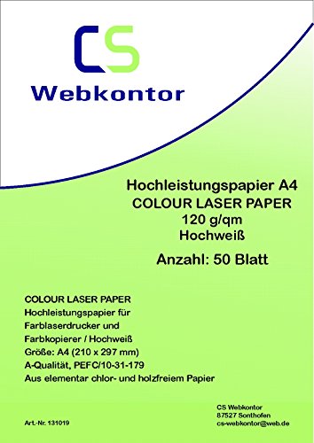 50 Blatt Qualitätspapier/Hochleistungspapier A4 120g/qm hochweiß COLOUR LASER von CS Webkontor