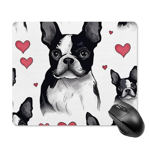 Mauspad mit rutschfester Gummiunterseite, Boston Terrier, Herz, Hund, Mauspad mit genähtem Rand, Mauspad für Schreibtisch, kabellose Maus, Gaming-Mauspad für Computer, Laptop, Heimbüro von CSGJMYGS