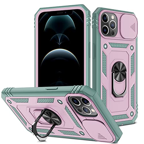 CSHNB Handyhülle Kompatible iPhone 6Plus/7plus/8plus -Fall mit Linsenschutzkörper hart Schlank 3 in 1 Schutzhülle mit magnetischem Drehenhalter Fall Langlebiger Schutz(Green+Gray pink) von CSHNB