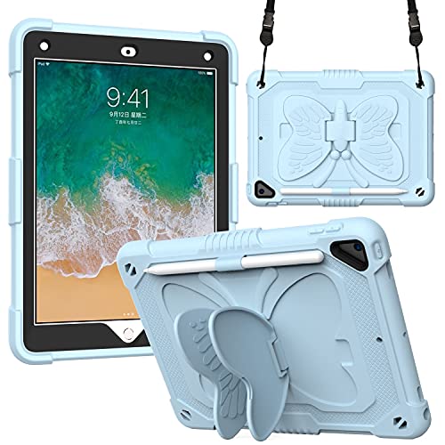 CSHNB Tablet PC Hülle Tablet-Hülle Compatible with iPad 5th 6. Generation Fall Compatible with Kinder | iPad 9.7 Fall 2017 2018, Stoßfest Kinderkiste mit Kickstand Schultergurt Schutz(Ice Blue) von CSHNB