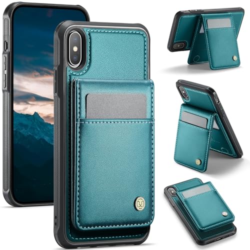 Handyhülle Compatible with iPhone XS Wallet Case with Card Holder,Leather Magnetic Wallet Case with RFID Blocking Durable Kickstand Shockproof Protective Phone Cover Langlebiger Schutz(Cyan) von CSHNB