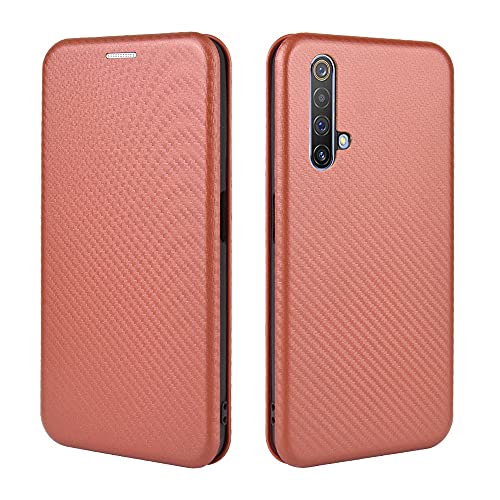 Klapphülle fürs Handy Compatible with Oppo Realme X50 Case Luxury Carbon Fiber PU und TPU Hybrid Case Full Protection Stoßfest Flip Case Cover Compatible with Oppo Realme X50 5G Handyschutz(Brown) von CSHNB