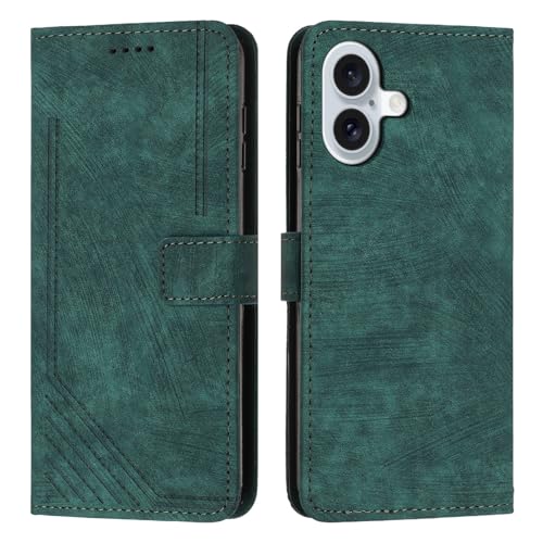 Klapphülle fürs Handy Compatible with iPhone 16 Plus Wrist Strap Phone Case Wallet Flip Phone Case Card Slot Holder Flip Cover Phone Case Compatible with iPhone 16 Plus Handyschutz(Green) von CSHNB