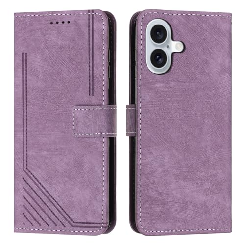 Klapphülle fürs Handy Compatible with iPhone 16 Wrist Strap Phone Case Wallet Flip Phone Case Card Slot Holder Flip Cover Phone Case Compatible with iPhone 16 Handyschutz(Purple) von CSHNB