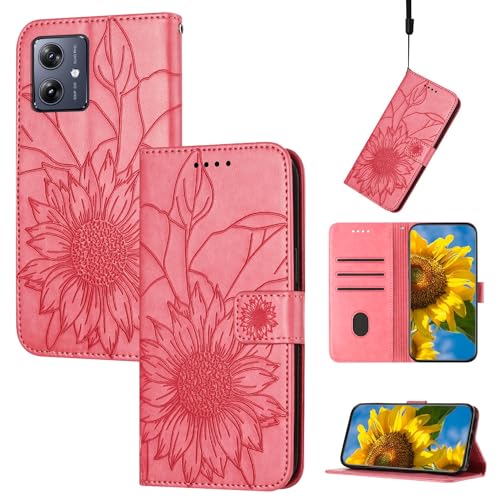 Klapphülle fürs Handy Schlanke Hülle kompatibel mit Motorola Moto G14, Brieftaschen-Hülle mit Kartenhalter, geprägtes Blumencover, Leder-Folio-Klapphülle, stoßfeste Schutzhülle Compatible with Damen H von CSHNB