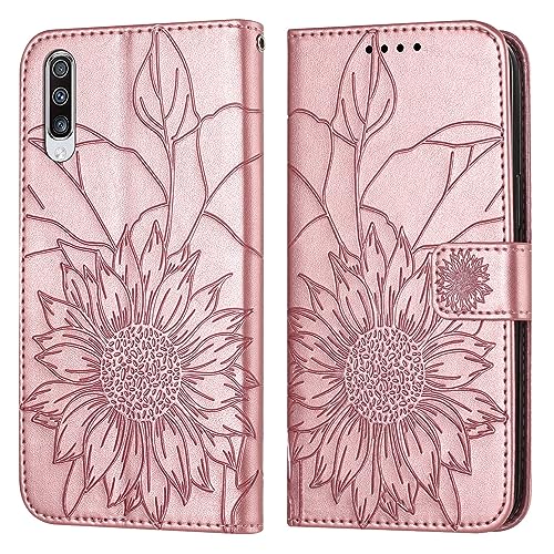 Klapphülle fürs Handy Schlanke Hülle kompatibel mit Samsung Galaxy A70, Brieftaschen-Hülle mit Kartenhalter, geprägtes Blumencover, Leder-Folio-Klapphülle, stoßfeste Schutzhülle Compatible with Damen von CSHNB