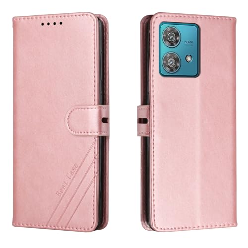 Klapphülle kompatibel mit Motorola Moto G84, Brieftaschen-Hülle, PU-Leder, magnetische Flip-Folio-Lederhülle, Kartenhalter, stoßfeste TPU-Innenschale, Schutzhülle für Mobiltelefon (Rosa) von CSHNB