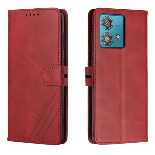 Klapphülle kompatibel mit Motorola Moto G84, Brieftaschen-Hülle, PU-Leder, magnetische Flip-Folio-Lederhülle, Kartenhalter, stoßfeste TPU-Innenschale, Schutzhülle für Mobiltelefon (rot) von CSHNB