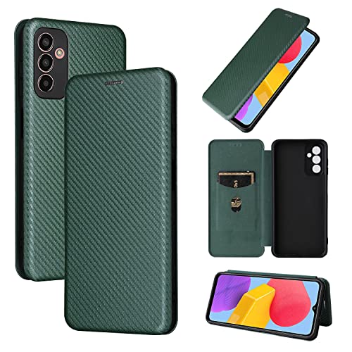 Klapphülle kompatibel mit Samsung Galaxy M13 4G, luxuriöse Karbonfaser, PU + TPU, Hybrid-Schutzhülle, vollständiger Schutz, stoßfest, Klapphülle, kompatibel mit Samsung Galaxy M13 4G, Grün von CSHNB