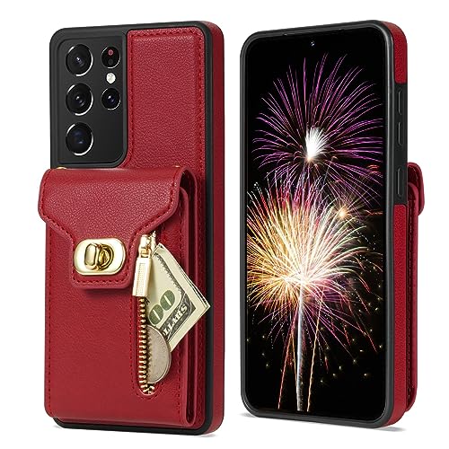 Kompatibel mit Samsung Galaxy S21 Ultra PU Leder Flip Handyhülle Leder Tasche Halter Handyhülle RFID Schutzhülle Mädchen/Frau Schultergurt Crossbody Wallet Case Kompatibel mit von CSHNB