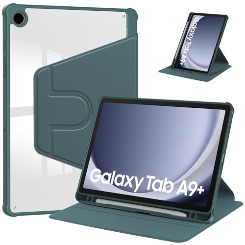 Tablet-PC-Hülle, transparente Rückseite, kompatibel mit Samsung Galaxy Tab A9 Plus SM-X210/SM-216/SM-X218 11 Zoll mit Stifthalter, um 360 Grad drehbarer Ständer, Folio, Flip-Smart-Tablet-Hülle, von CSHNB