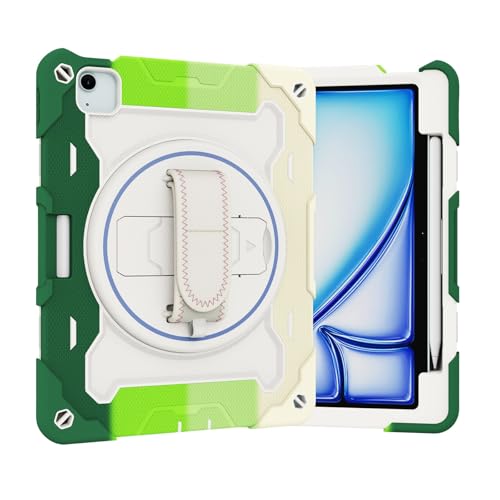 Tablet PC Hülle Kinderhülle Compatible with iPad Air 11 Zoll 2024, elastische Halterung mit mehreren Winkeln + 360° verstellbare, schwenkbare Handschlaufe, bruchfeste 3-in-1-Schale, sturzsicher, Schul von CSHNB