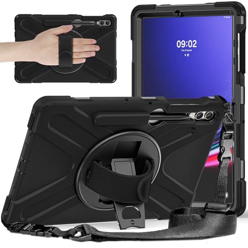 Tablet PC Hülle Robuste, stoßfeste TPU-Hülle, kompatibel mit Samsung Galaxy Tab S9 Plus 12,4 Zoll 2023 X810/X816B/X818U, Schutzhülle, sturzsicher, stoßfest, mit drehbarem Ständer + Griff + Schultergur von CSHNB