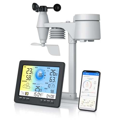 Brandson - Wlan Wetterstation mit 5 in 1 Außensensor – LCD Farbdispay - Wetterdaten per App WiFi Smart - Wettervorhersage - Innen und Außentemperatur – Windmesser und Regensensor - Windrichtung von CSL-Computer