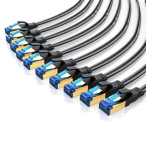 CSL - 10 x 0,5m 50cm CAT 8.1 Netzwerkkabel Flach 40 Gbits, Baumwollmantel LAN Kabel Patchkabel, CAT 8 Gigabit RJ45 Ethernet Cable, 40000 Mbits Geschwindigkeit Flachbandkabel Verlegekabel Cat 6 Cat 7 von CSL-Computer