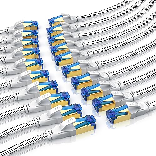 CSL - 20 x 0,25m 25cm CAT 8.1 Netzwerkkabel Flach 40 Gbits, Baumwollmantel LAN Kabel Patchkabel CAT 8 Gigabit RJ45 Ethernet Cable 40000 Mbits Geschwindigkeit Flachbandkabel Verlegekabel Cat 6 Cat 7 von CSL-Computer