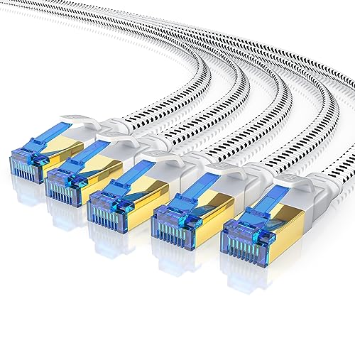 CSL 5 x 0,5m 50cm CAT 8.1 Netzwerkkabel Flach 40 Gbits, Baumwollmantel LAN Kabel Patchkabel, CAT 8 Gigabit RJ45 Ethernet Cable, 40000 Mbits Geschwindigkeit Flachbandkabel Verlegekabel Cat 6 Cat 7 von CSL-Computer