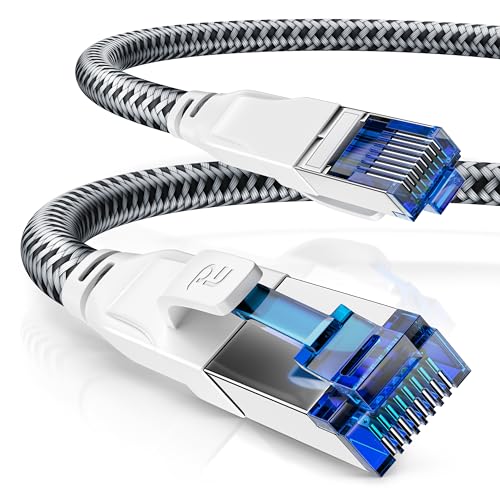 CSL - CAT 8 Netzwerkkabel 40 Gbits - 7,5m - Baumwollmantel - LAN Kabel Patchkabel Datenkabel RJ45 - CAT 8 Gigabit Ethernet Cable - 40000 Mbits Geschwindigkeit - S/FTP PIMF Schirmung - weiß von CSL-Computer