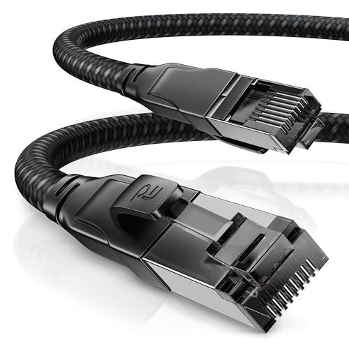 CSL - CAT 8.1 Netzwerkkabel 40 Gbits - 1m - Baumwollmantel - Black Series - LAN Kabel Patchkabel RJ45 - CAT 8 Gigabit Ethernet Cable - 40000 Mbits - S/FTP PIMF Schirmung - kompatibel zu Cat 6 Cat 7 von CSL-Computer