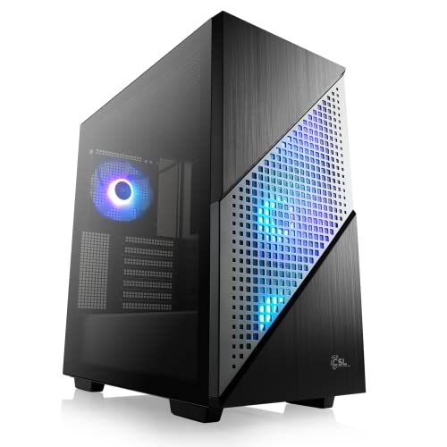 Gaming PC-Gehäuse ARGENTEUS - Midi-Tower, aRGB Beleuchtung (inkl. Steuerung), Glas-Seitenteil, vormontierte Lüfter, E-ATX, ATX, Micro-ATX, Mini-ITX, schwarz von CSL-Computer