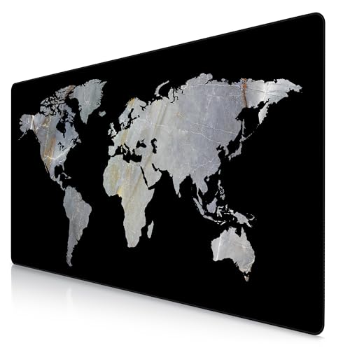 Titanwolf XXXL Übergröße Mauspad 1200x600mm, Gaming Mousepad Groß,120x60 cm Tischunterlage Large Size, Präzision und Geschwindigkeit XXXL, für Logitech Maus und Tastatur, Weltkarte Marmor schwarz von CSL-Computer