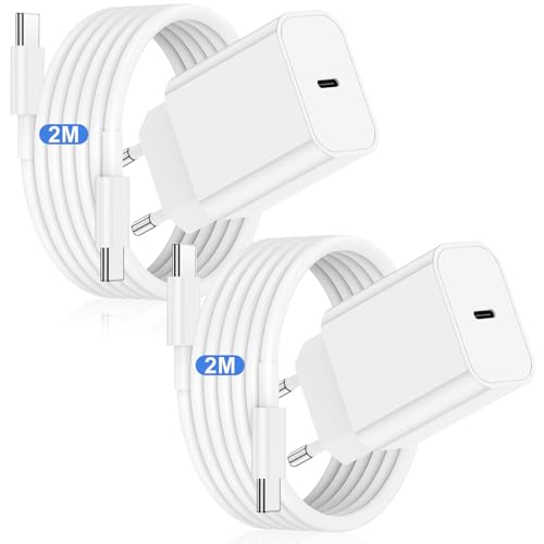 2 x iPhone 16 15 Schnellladegerät mit 2 m USB C Kabel, 20 W USB C Schnellladegerät 2 m Kabel C auf C für iPhone 16 Pro 16 15 Plus 15 Pro Max iPad Air MacBook Pro Samsung, USBC Netzstecker Adapter von CSXZCOON