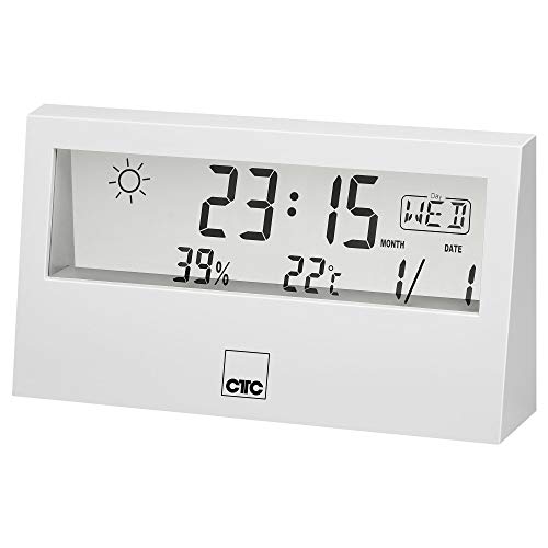 CTC WSU 7022 multifunktionale Wetterstation mit Uhr und transparentem LCD-Display, Datenspeicher für Temperatur und Luftfeuchtigkeit, Alarmfunktion weiß von CTC
