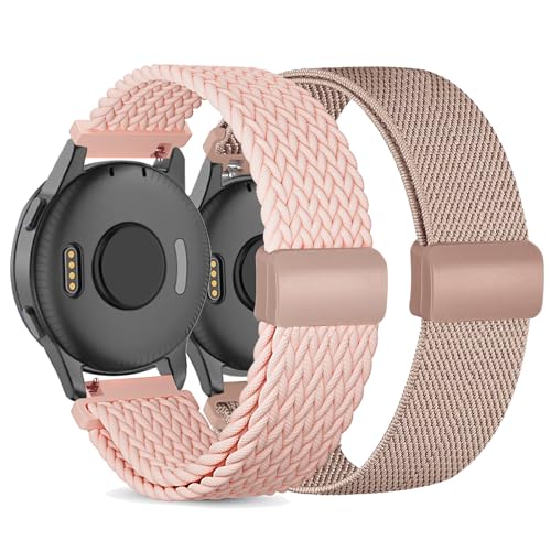 CUNUJIX 2 Stück Geflochtenes Ersatz für Garmin Venu Sq/Venu Sq 2/Venu 2 Plus/Venu Armband,20mm Elastisch Nylon Magnetverschluss Ersatzband für Garmin Vivoactive 5/ Vivomove Sport/Trend Damen Herren von CUNUJIX