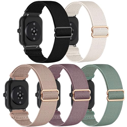 CUNUJIX 5 Stück Elastisch Nylon Armband Ersatz für Amazfit GTR Mini/GTS 4 Mini/GTS 4/GTS 3/GTS 2 Mini/GTS 2e/GTS 2/GTS Armband, Dehnbare Loop Gewebe Ersatzband für Amazfit Bip/Bip U Pro/Bip 3 Pro von CUNUJIX