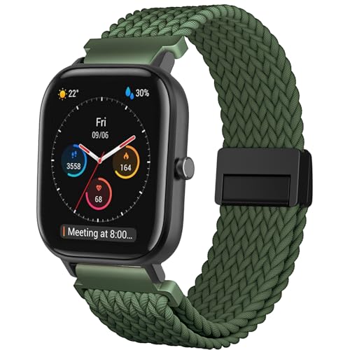 CUNUJIX Geflochtenes Armband Ersatz für Amazfit GTR Mini/GTS 4 Mini/GTS 4/GTS 3/GTS 2 Mini/GTS 2e/GTS 2/GTS Armband, Elastisch Nylon Magnetverschluss Ersatzband für Amazfit Bip/Bip U Pro/Bip 3 Pro von CUNUJIX