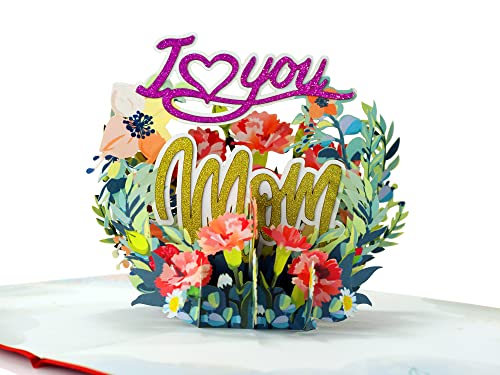 CUTPOPUP I Love Mom Muttertagskarte Pop Up Blumen Karten Handgemachte Blumen Grußkarten 3D Geburtstagskarte Jahrestag Thinking of You Dankeskarte DE von CUT POPUP.COM