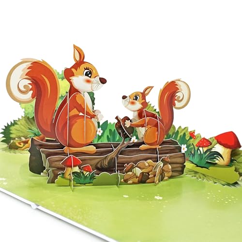CUTPOPUP Kaninchen - Geburtstagskarte, Geburtstagskarte Frau, Muttertagskarte, 3D Geburtstagskarten (Squirrel 2) US8-SD180DE von CUT POPUP.COM