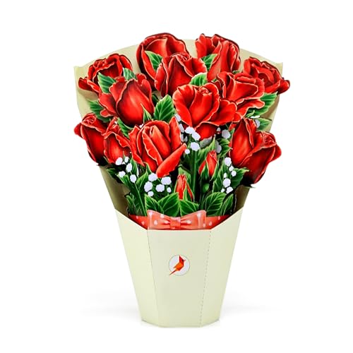 CUTPOPUP Rosenstrauß – Valentinskarte, Muttertagskarte 26x30cm Geburtstagskarte Frau, Hochzeitskarte 3D-Gruß, Romantische Liebeskarte (Bouquet Roses 26x30) US8-86DE von CUT POPUP.COM