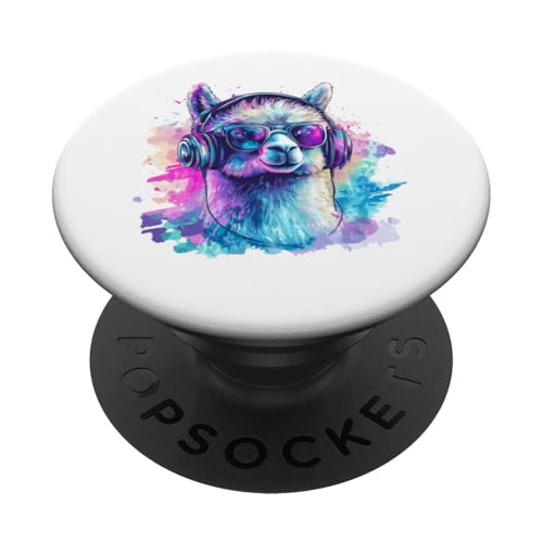 DJ Alpaca Alpaka - Cooles Llama mit Sonnenbrille & Kopfhörer PopSockets mit austauschbarem PopGrip von CUTE DJ ANIMALS X DJ Tiere Sonnenbrille Kopfhörer