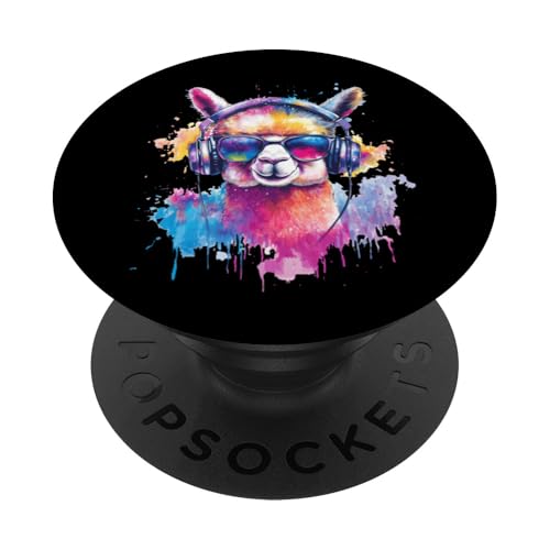 DJ Alpaca Alpaka - Cooles Llama mit Sonnenbrille & Kopfhörer PopSockets mit austauschbarem PopGrip von CUTE DJ ANIMALS X DJ Tiere Sonnenbrille Kopfhörer